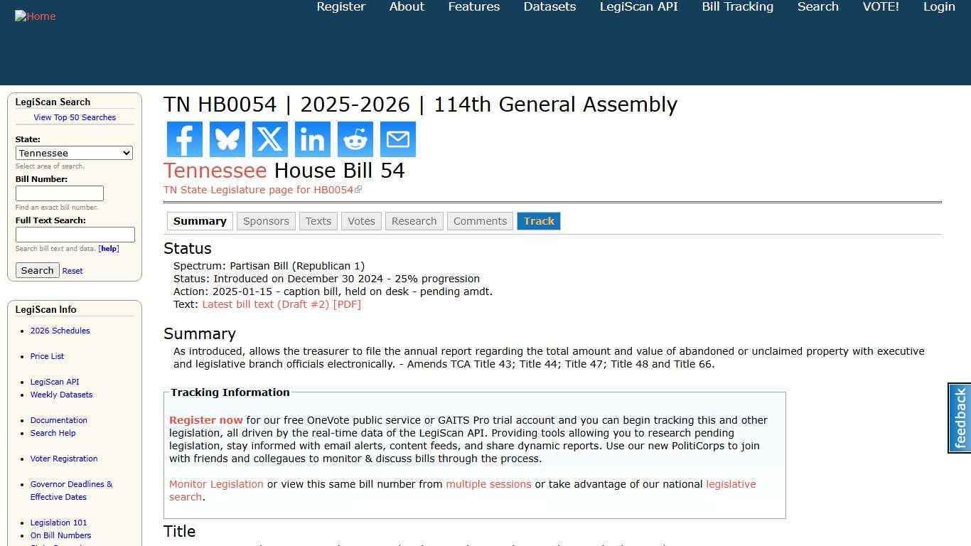 TN HB0054 2025-2026 114th General Assembly LegiScan